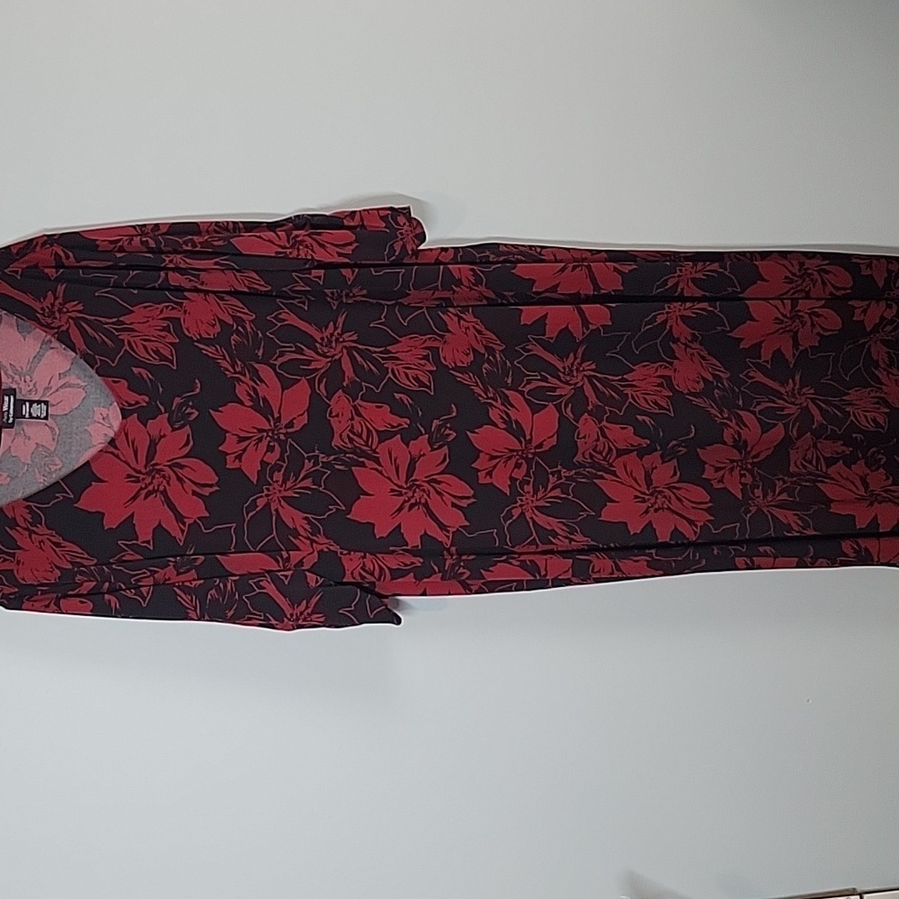 AnyWear by Catherines 3XWP Red Black Holiday Maxi Dress with pockets